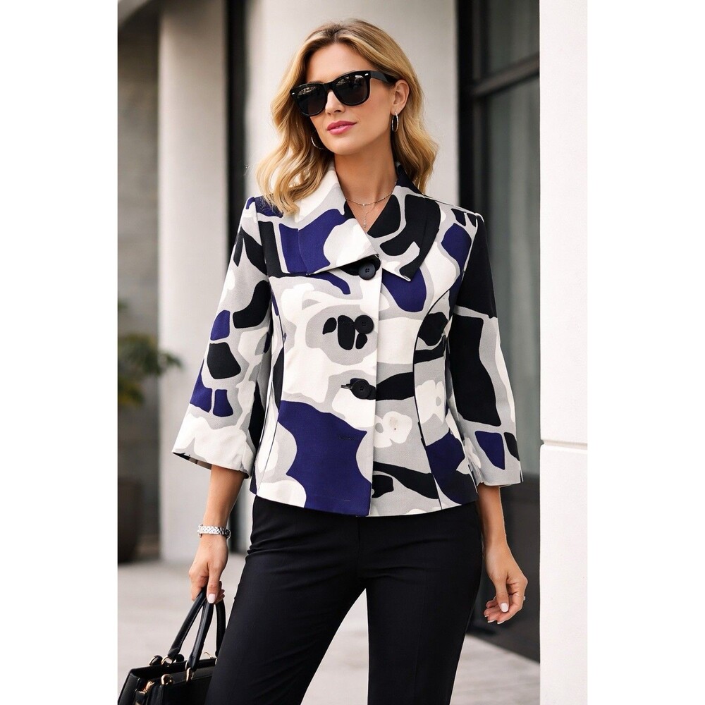 LIGHT abstract Artsy White Blue Black Statement Blazer Size Small